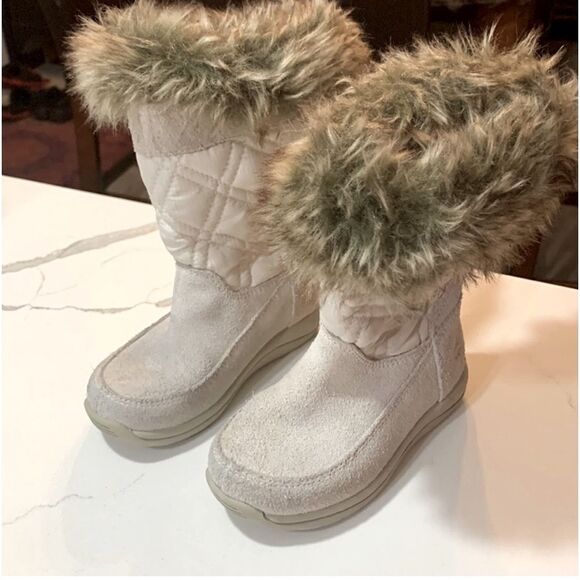 Timberland | Leather Faux Fur Girls White GV Cream Toddler Boots Size 7 - Picture 1 of 9